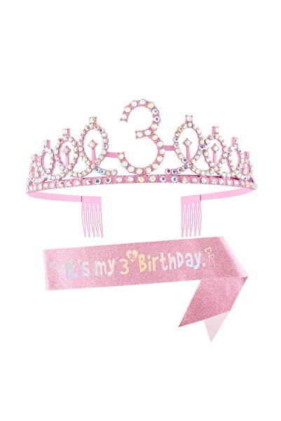 Choice 3 It's My 3 6 7 8 9 10 Birthday Sash and Rhinestone Tiara Crown Pink f...