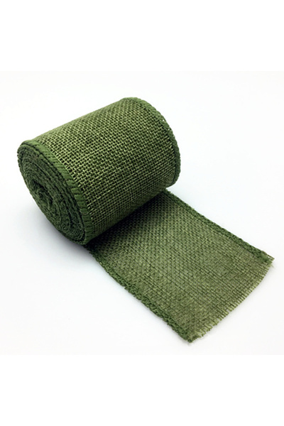 Choice 3M Olive Green 3M/Roll Burlap Wired Ribbon Roll Natural Jute Wrapping ...