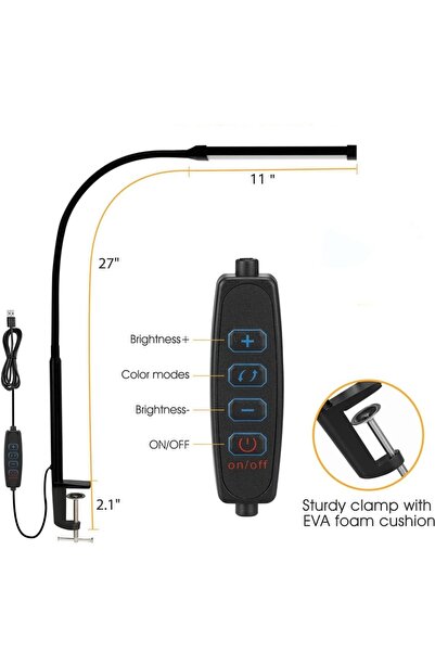 Choice Dimmable Black 1 head Double Head LED Clip Remote Control Desk Lamp Ar...