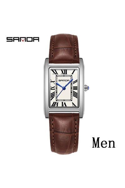 Choice Men Brown silve SANDA Luxury Tank Couple Watch Wear Resistant Leather ...