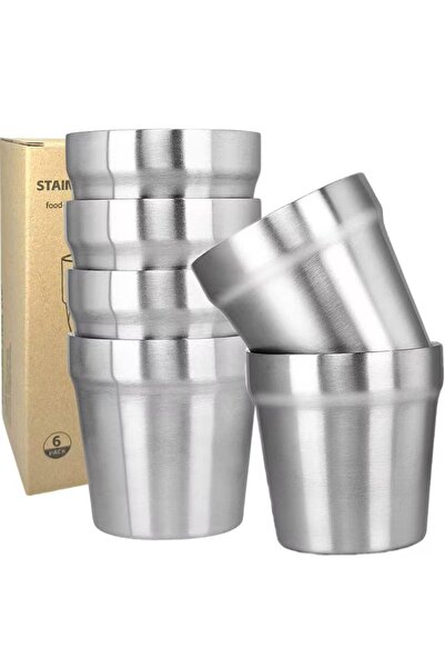 Choice 175ml 6oz Set of 6 Cups 175ml Stainless Steel Double Walled Cups Stack...