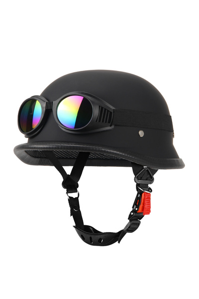 Choice S 307 Matte BK-Glass1 Motorcycle Half Helmet German Leather Vintage He...