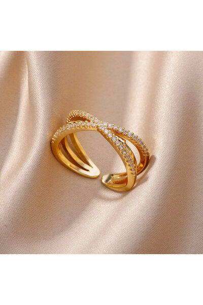 Choice resizable JZ4378G Zircon Geometric Rings For Women Gold Color Stainles...