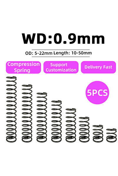 Choice97 7mm 10mm 0.9mm WD0.9mm 5PCS Compression Spring Wire Diameter 0.9mm R...