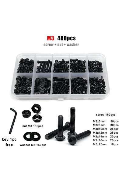 Choice M3 480pcs M1.6 M2 M2.5 M3 M4 M5 M6 M8 Black Grade 10.9 Steel Hex Hexag...