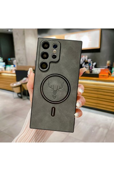 choice2 Galaxy S26 Ultra Grey Christmas Gift Deer Head Leather Bumper Phone C...