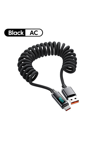 Choice 1m Black A to C 120W Digital Display Spring Retractable USB C To Type ...