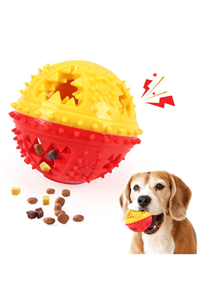 Choice Red and yellow Dog Chew Toys Grinding Teeth Sound Ball Toys Leaking Fo...