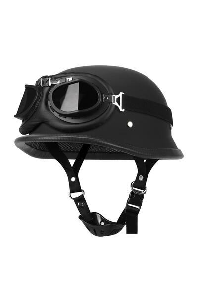 Choice XL 307 Matte Black-A Motorcycle Helmet German Leather Style Pilot Moto...