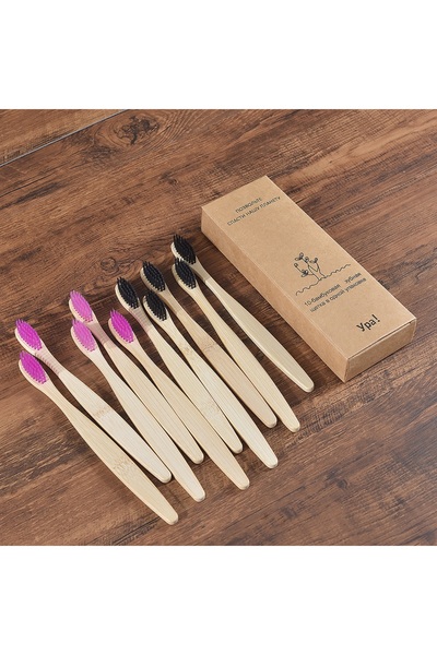 Choice6 5 pink 5 black 10Pcs Colorful Toothbrush Natural Bamboo Tooth Brush S...