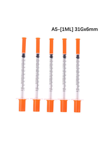 Choice A5 5Pcs 0.3/0.5/1ML Disposable Plastic Veterinary Syringe Orange Cap S...