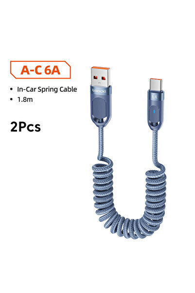 Choice toocki 1.8m Blue 2Pcs Toocki 6A USB Cable for iPhone 15 Pro Max LED Di...