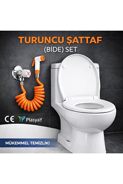 PLASYAY Spiral Şattaf Başlıklı Taharet Matik 3/8 Bağlantılı Taharet Musluklar Için Yeni 2 Metre Turuncu