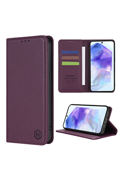 Choice12 Galaxy A56 Wine red Wallet Skin friendly Card Slot Kickstand Magneti...