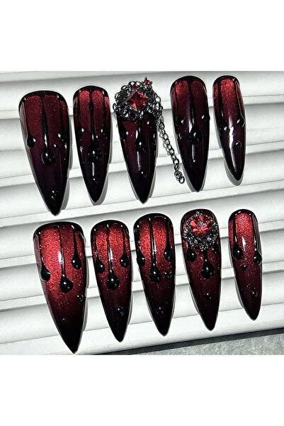 Choice Long Tip-S 10PCS Dark Blood Red Spicy Girls Long Tip Handmade Press On...