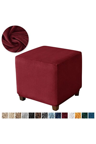 Choice WineRed StoolCover Velvet Square Ottoman Cover Soft Elastic Footrest S...