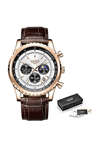 Lige rose gold white New Mens Watches Top Brand Luxury Men Wrist Watch Leathe...