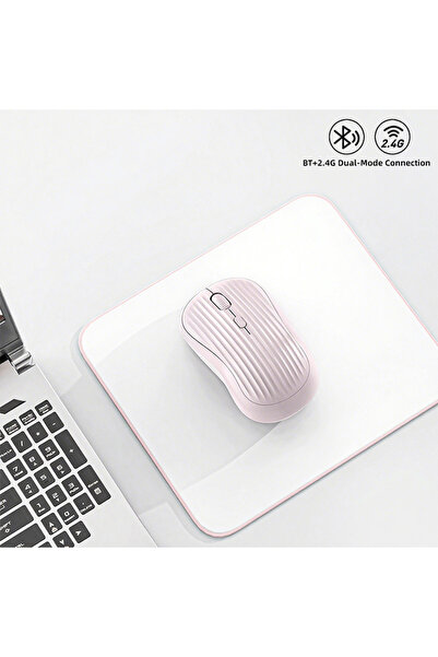 choice2 Pink Type-C Rechargeable 2.4G Bluetooth Dual Mode Wireless Mouse Ergo...