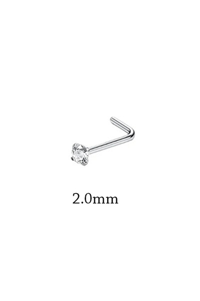 Choice7 A Silver 2mm 1Piece Surgical Steel Crystal CZ Nose Ring L Shape Nose ...