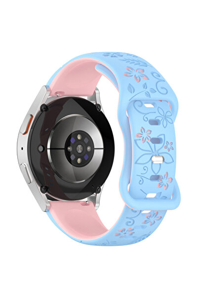 Choice 20mm 8 Blue Pink Two-color Flower Design Floral Engraved Silicone Stra...