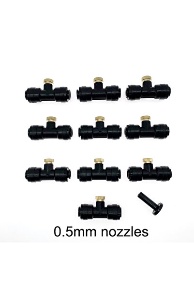 Choice 10pcs 0.5mm black 10Pcs/lot Misting Fog Nozzles with Quick Access Tee ...