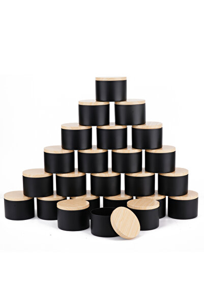Choice black wood 4oz 24-Pack 8oz/4oz Metal Candle Tins with Wood Grain Lids ...