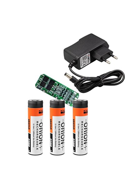 Orion 3 Adet Orion Li-ion Pil, 3S 20A BMS. ve 12 Volt 1 Amper Adaptör