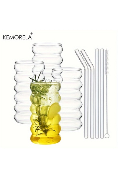 Choice 401-500ml 4PCS 500ML 1/2/4PCS Wave Shape Beverage Glasses With Straws ...