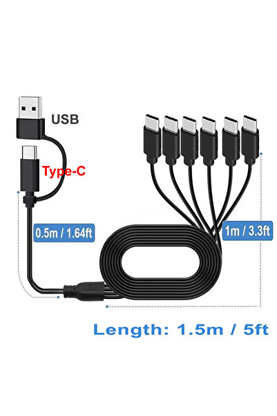 Choice 6 in 2-(Black)-150cm 6 in 1 USB C Splitter Cable Multi USB C Cable Typ...