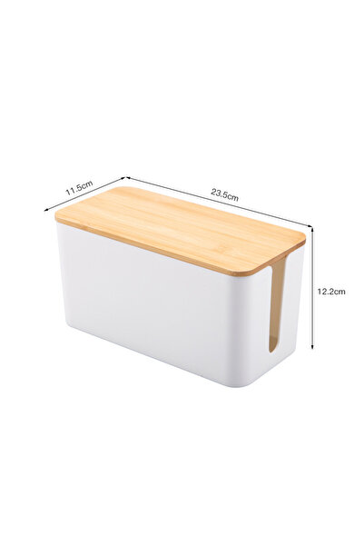Choice S-White Cable Storage Box Wooden Power Line Storage Case Dustproof Cha...