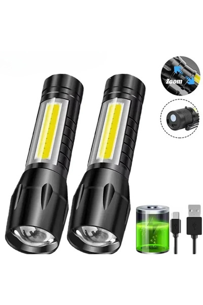 Choice Style B 2PCs Mini LED Flashlight COB+XPE Portable Torch USB Charging C...