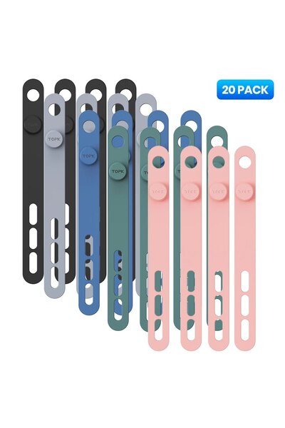 Choice Mixed Color 20 PCS TOPK Silicone Cable Ties Assorted Color Reusable He...