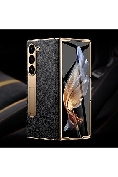 LANGSIDI جراب جلد أسود بنقشة الليتشي لهواتف Galaxy Z Fold 4، متوافق مع Z Fold...