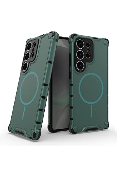 Choice Samsung S25 Dark Green Anti-slip Bumper Armor Magnetic Phone Case For ...