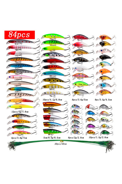 Choice 84pcs Fishing Lure Set Fishing Hard Bait Mini Minnow Floating Swing Cr...