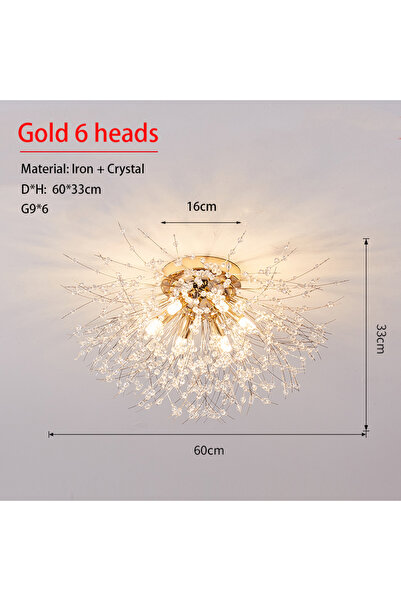 Choice Warm White 220V Gold 6 heads Dandelion Crystal Chandelier Nordic Moder...