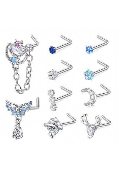 choice2 Geometric Face Nose Rings & Studs SET 1 10pcs 20G 7mm Nose Stud Set, ...