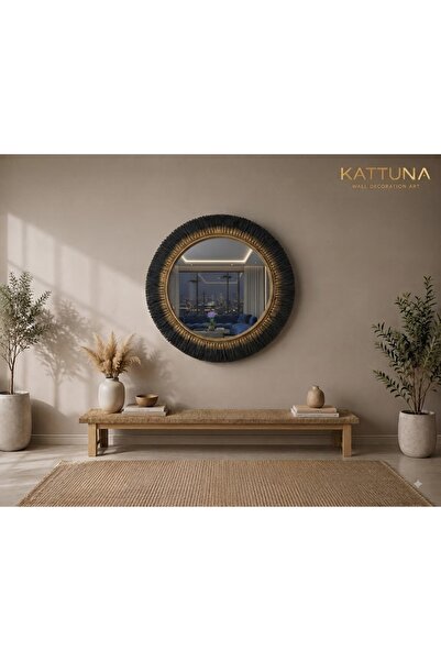 kattuna Premium Black Kağıt Rafya Ayna Duvar Dekorasyon Ürünü