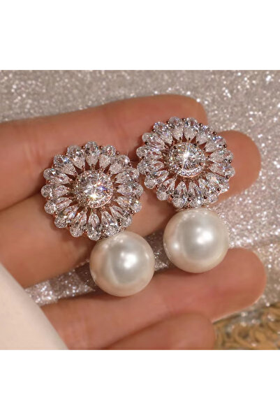 Choice1 DY0070-2 Gorgeous Flower Imitation Pearl Earrings Women Luxury Inlaid...