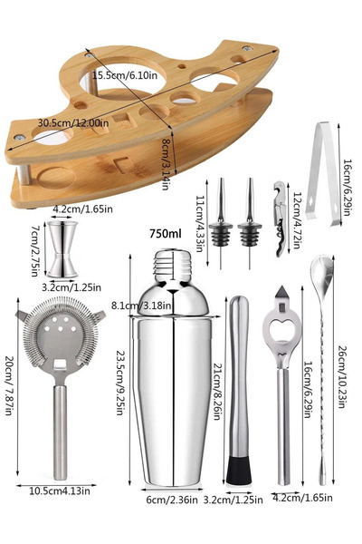Choice12 B 750ml 11pcs 1/3/6/9/11pcs Cocktail Shaker Set Stainless Steel Bart...
