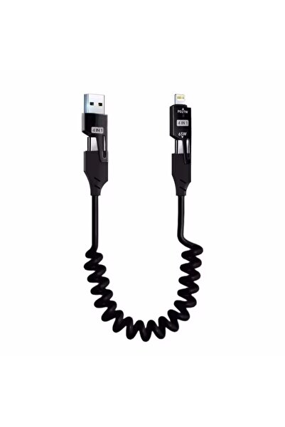 Choice 1.5m black 4 in 1 65W Spring Short Data Cable 6A USB Type C Spring Tel...