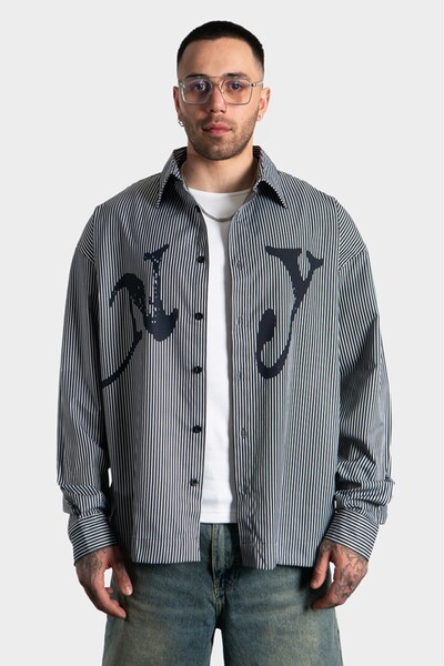 GRJ denim Cămașă oversize pentru bărbați NY cu dungi negre