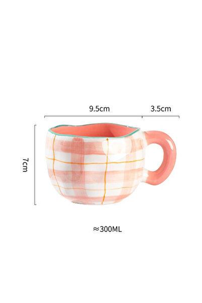 Choice 301-400ml Pink grid 300ML Korean Style Hand Pinched Irregular Ceramic ...