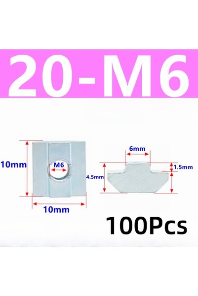 Choice8 100Pcs M6 100pcs EU20 M3 M4 M5 M6 T Slide Nut Fastener Galvanized T-S...