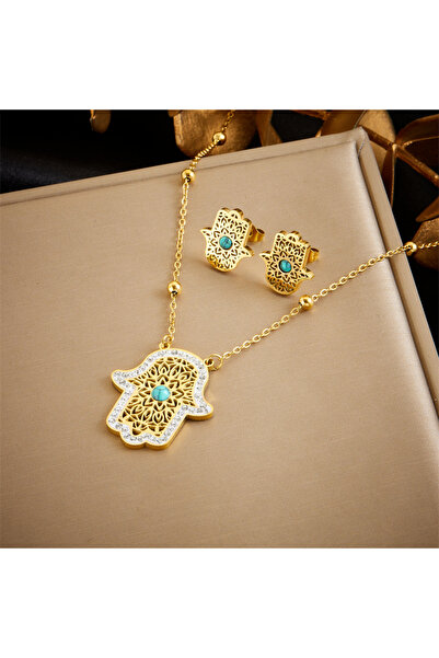 Choice N2734 DIEYURO 316L Stainless Steel Tree of Life Turquoise Golden Neckl...