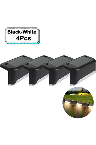 Choice12 Black-White 4 Pcs Outdoor Solar Step Lights Warm White LED Waterproo...