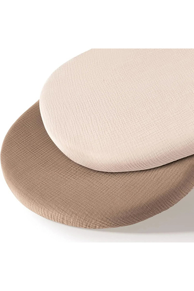 Choice Oat Brown Set of 2 Muslin Cotton Fitted Sheets for Standard Size Bassi...