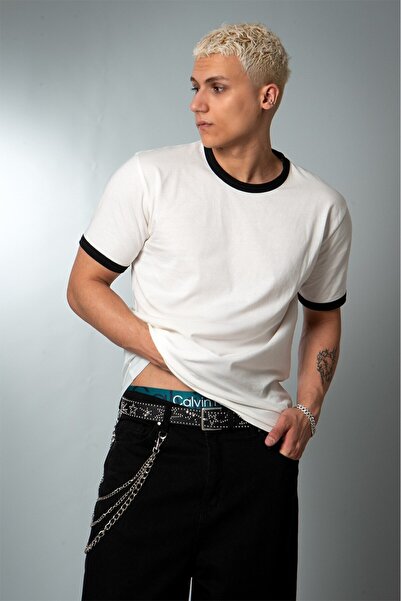 Crupt Studio Essential Black Contrast Slim Fit White Men's T-Shirt