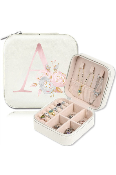 Choice8 MFQ-4---A White Floral Print Portable Travel Mini Jewelry Box Leather...