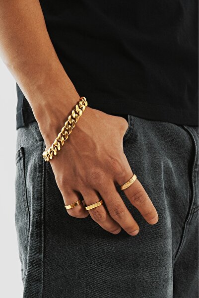 UKHWD SUPPLY 12mm Retro Çelik Gold Erkek Bileklik
